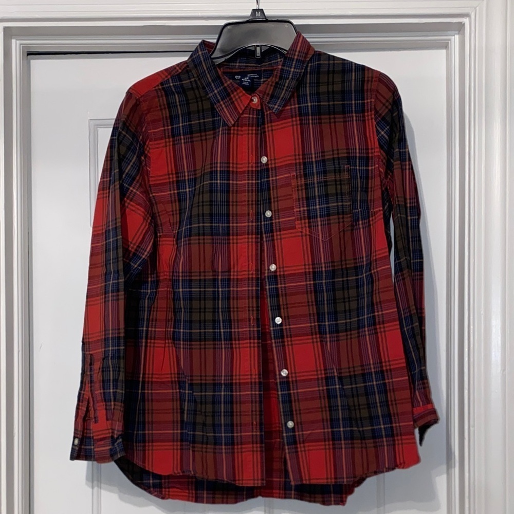 GAP Red and Navy Plaid Men's Casual Shirt
